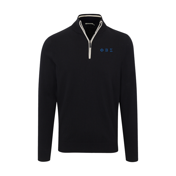Collars & Co. Phi Beta Sigma Black with White Trim Luxury Touch Cotton and Cashmere Quarter Zip Sweater