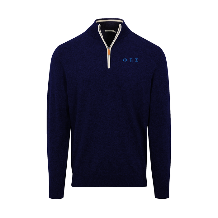 Collars & Co. Phi Beta Sigma Navy with White Trim Luxury Touch Cotton and Cashmere Quarter Zip Sweater