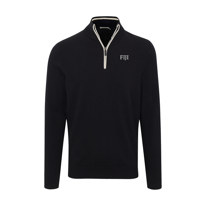 Collars & Co. Phi Gamma Delta Black with White Trim Luxury Touch Cotton and Cashmere Quarter Zip Sweater