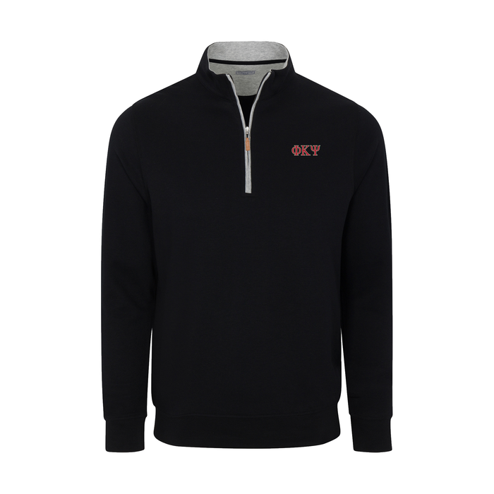 Collars & Co. Phi Kappa Psi Heather Cloud Cotton Quarter Zip Pullover Black with Light Grey Trim