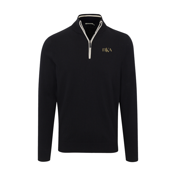 Collars & Co. Pi Kappa Alpha Black with White Trim Luxury Touch Cotton and Cashmere Quarter Zip Sweater