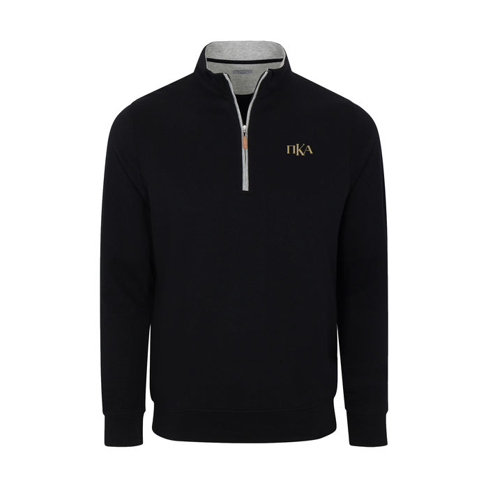 Collars & Co. Pi Kappa Alpha Heather Cloud Cotton Quarter Zip Pullover Black with Light Grey Trim