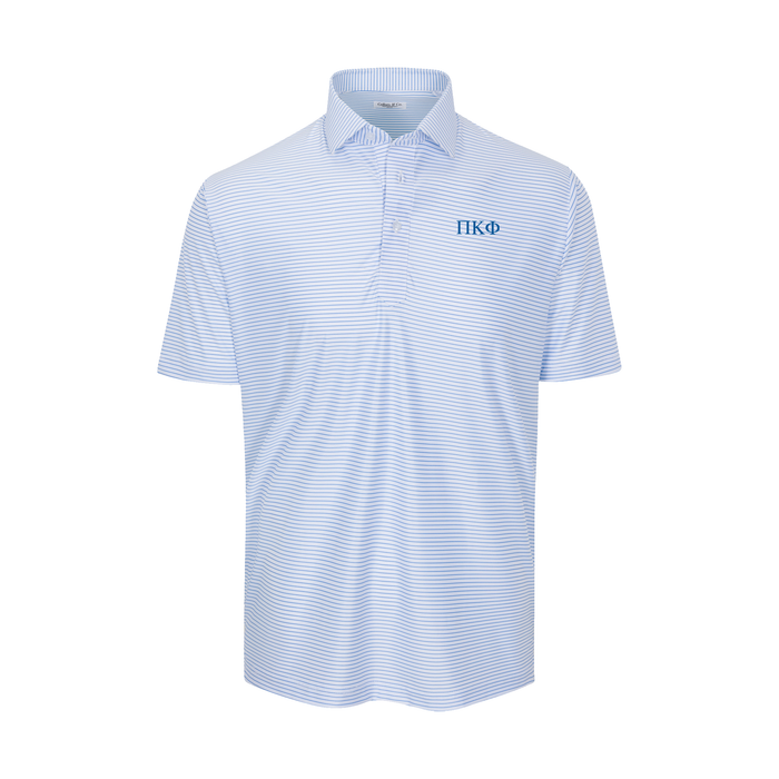 Collars & Co. Pi Kappa Phi Featherweight Flex Polo Camden White with Blue Stripe