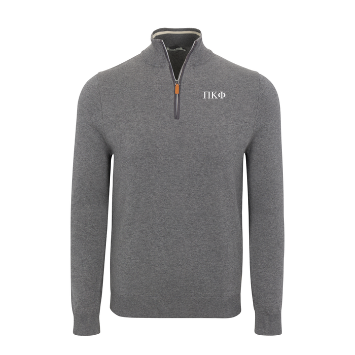 Collars & Co. Pi Kappa Phi Grey with Grey Trim Luxury Touch Cotton and Cashmere Quarter Zip Sweater