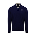 Collars & Co. Sigma Chi Navy with White Trim Luxury Touch Cotton and Cashmere Quarter Zip Sweater