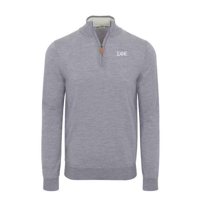 Collars & Co. Sigma Phi Epsilon Grey Melange Cashmere Touch Australian Merino Quarter Zip Sweater