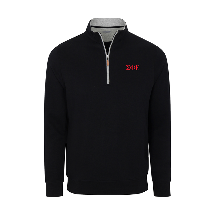 Collars & Co. Sigma Phi Epsilon Heather Cloud Cotton Quarter Zip Pullover Black with Light Grey Trim