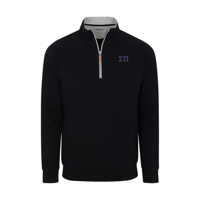 Collars & Co. Sigma Pi Heather Cloud Cotton Quarter Zip Pullover Black with Light Grey Trim