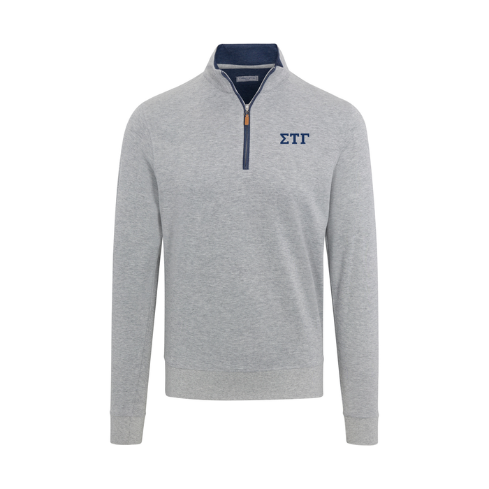 Collars & Co. Sigma Tau Gamma Heather Cloud Cotton Quarter Zip Pullover Light Grey with Navy Trim