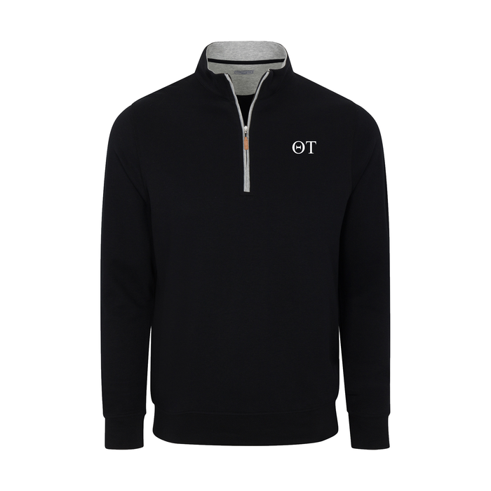 Collars & Co. Theta Tau Heather Cloud Cotton Quarter Zip Pullover Black with Light Grey Trim