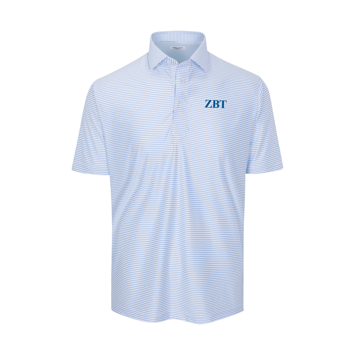 Collars & Co. Zeta Beta Tau Featherweight Flex Polo Camden White with Blue Stripe