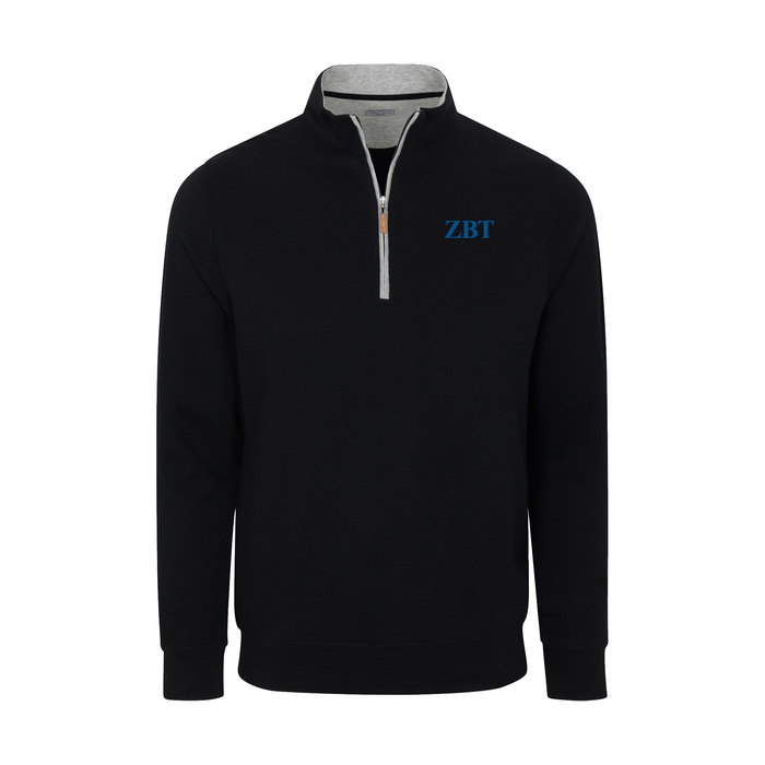 Collars & Co. Zeta Beta Tau Heather Cloud Cotton Quarter Zip Pullover Black with Light Grey Trim