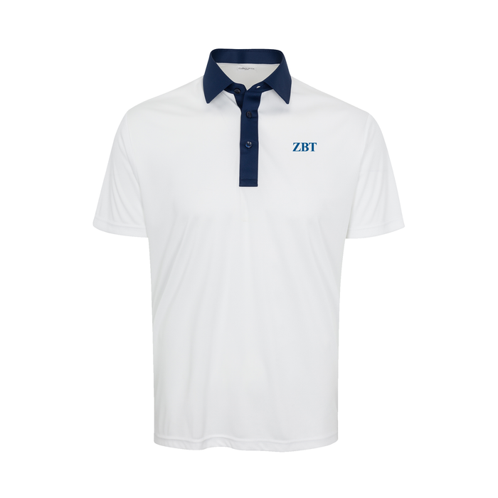Collars & Co. Zeta Beta Tau Semi-Spread Collar Polo Austin White with Navy Accent