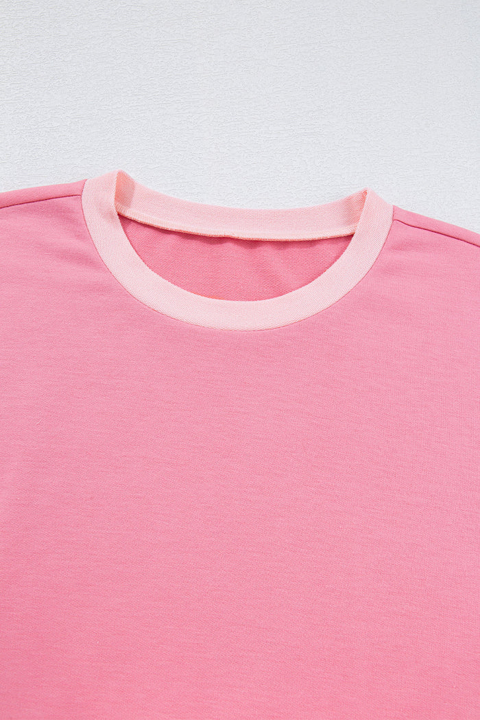 Colorblock 3/4 Sleeve Raw Seam High-Low Top