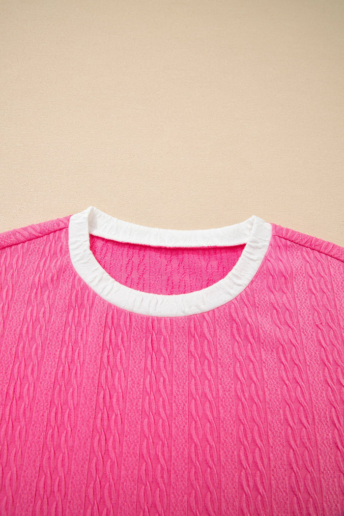 Colorblock Textured Tee & Drawstring Shorts Set