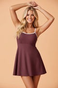 Colorblock Trim Ribbed Pocketed Lined Swim Dress