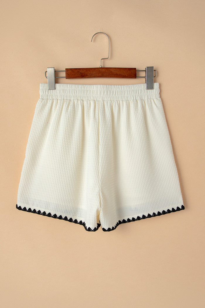 Contrast Ricrac Hem Waffle Textured Shorts