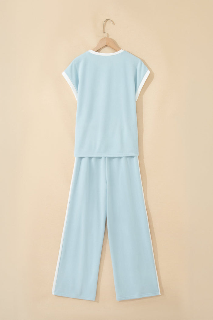 Contrast Trim Boxy Tank & Wide Leg Pants Set