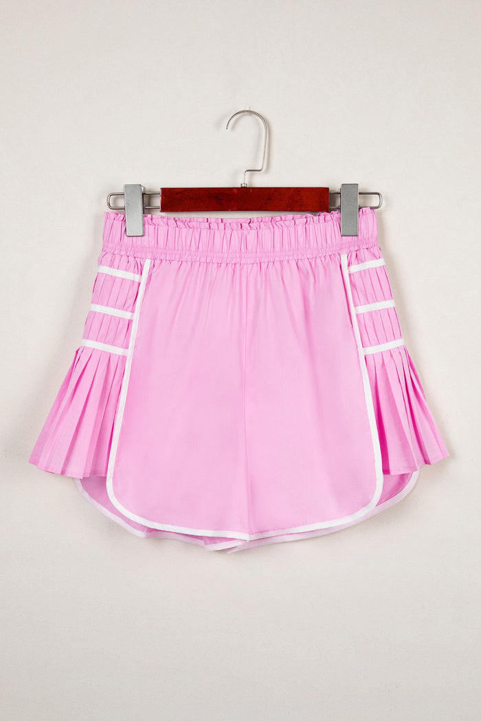 Contrast Trim Pleated High Waist Active Shorts