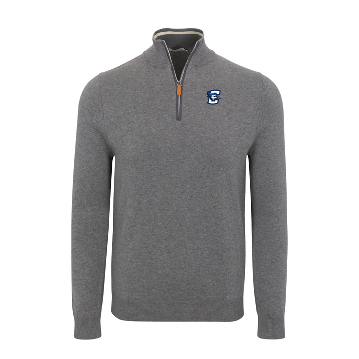 Creighton Grey with Grey Trim Luxury Touch Cotton and Cashmere Quarter Zip Sweater