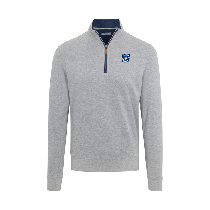 Creighton Heather Cloud Cotton Quarter Zip Pullover Light Grey with Navy Trim