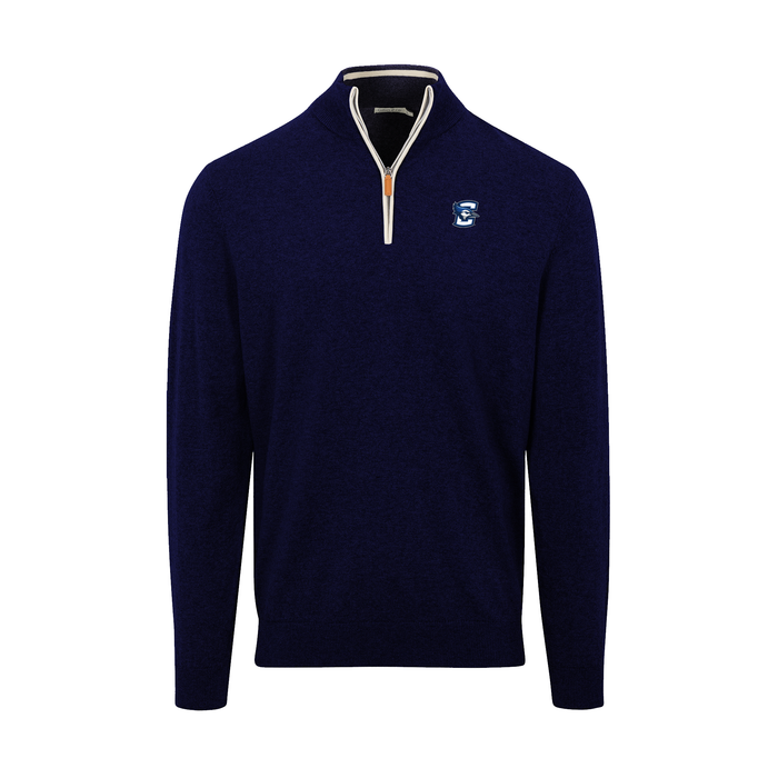Creighton Navy with White Trim Luxury Touch Cotton and Cashmere Quarter Zip Sweater