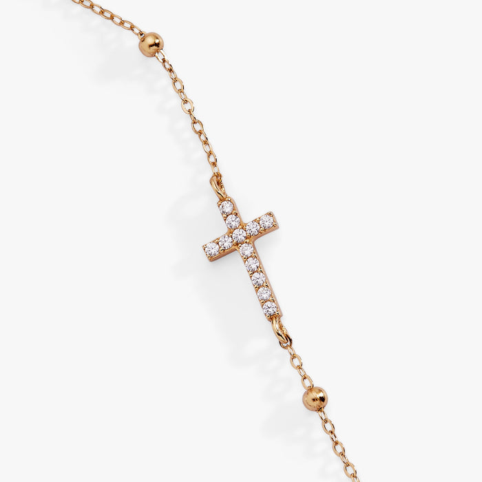 Cross Delicate Pave Crystal Beaded Strand Bracelet