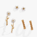 Daisy Flower Stud and Huggie Hoop Earring Set of 3
