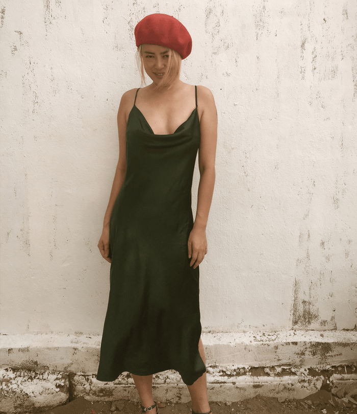 Dark Green  Mulberry Silk Chemise Slip Dress