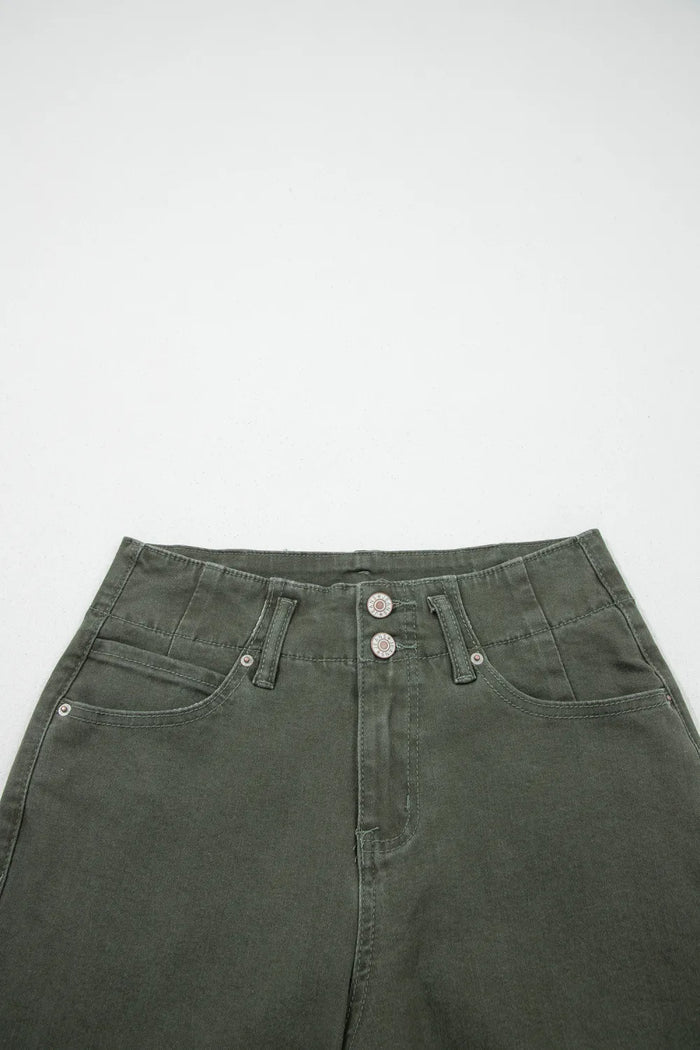 Denim 2-Button High Waist Wide Leg Jeans