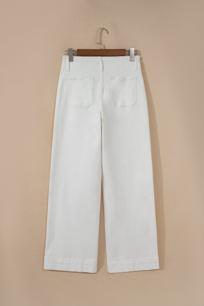 Denim 2-Button High Waist Wide Leg Jeans