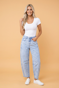 Denim Light Wash Elastic Waist Barrel Jeans