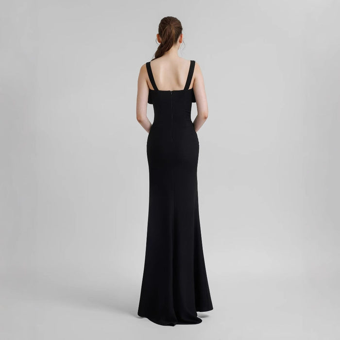 Diamond Strap Bow Slit Elegant Prom Dress