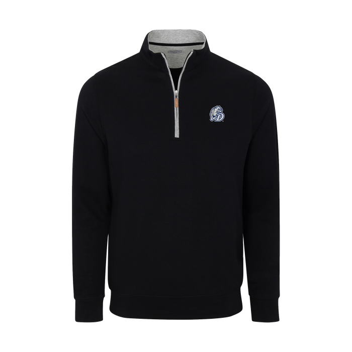 Drake Heather Cloud Cotton Quarter Zip Pullover Black with Light Grey Trim