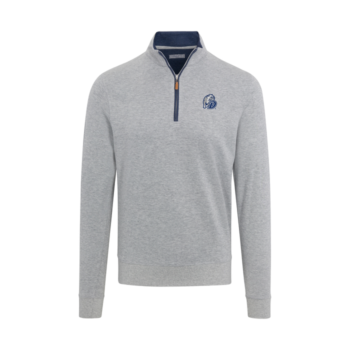 Drake Heather Cloud Cotton Quarter Zip Pullover Light Grey with Navy Trim