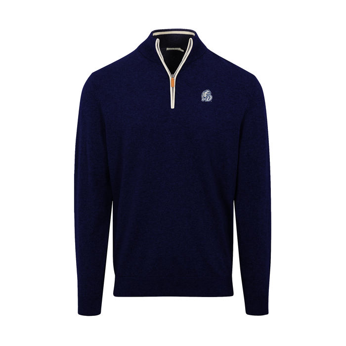 Drake Navy with White Trim Luxury Touch Cotton and Cashmere Quarter Zip Sweater