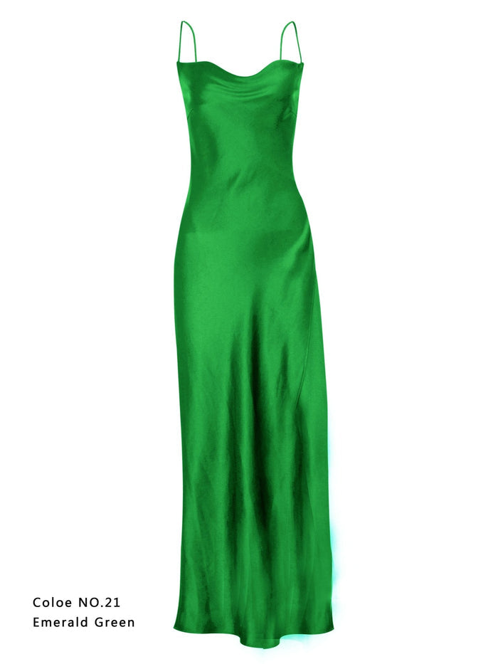 Draped Bronze Backless Mulberry Silk Cowl Neck Slip Dress