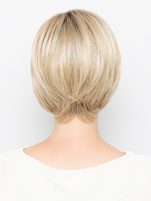 Model is wearing EDEN by HENRY MARGU in color 26GR | Brown Roots transition into a Golden Blonde base with Light Blonde Highlights