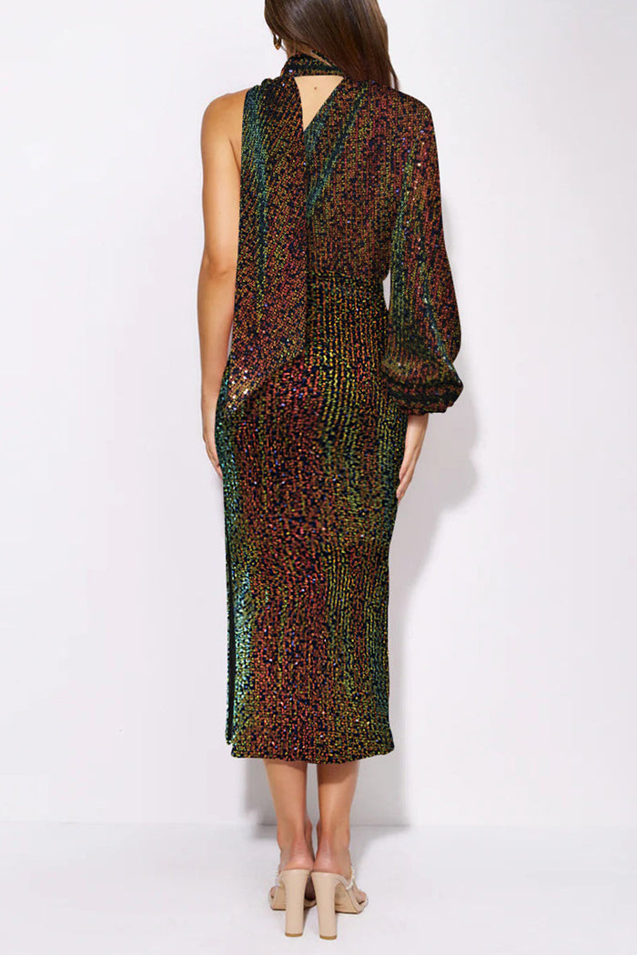 Elegant Formal Solid Sequins Slit Halter Evening Dress Dresses