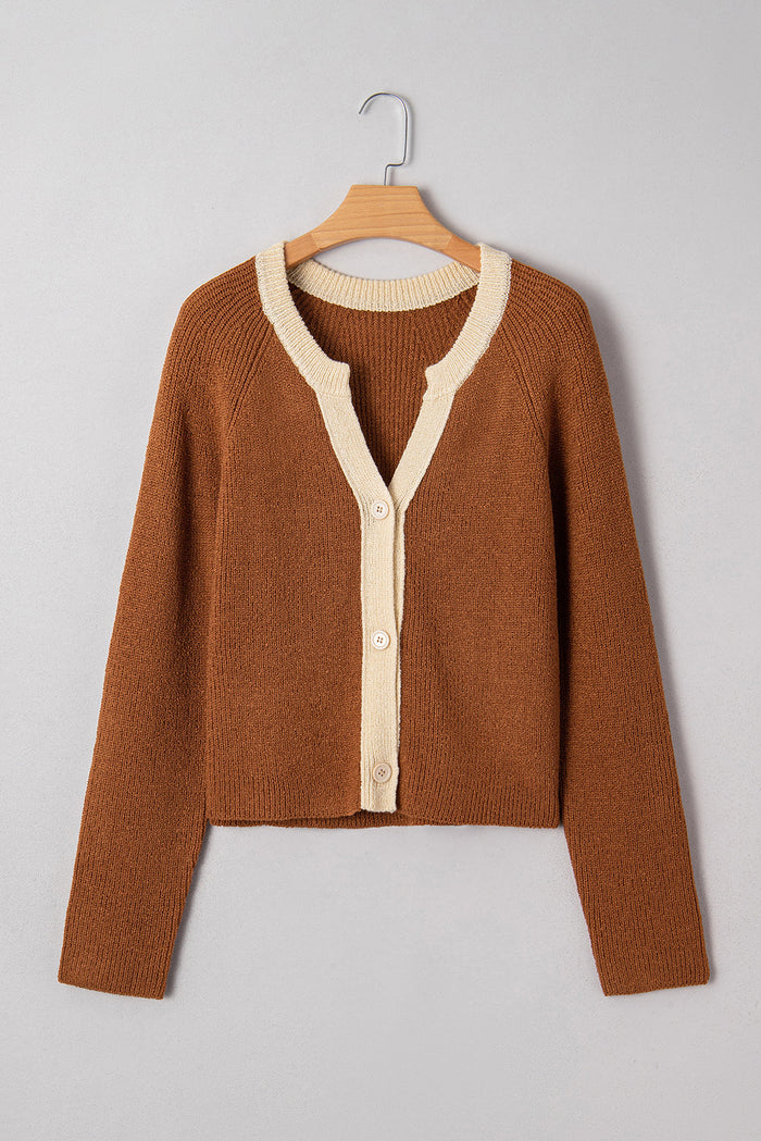 Ember Contrast Color V Neckline Knit Cardigan