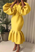 Fashion Sexy Solid Basic V Neck Evening Dress(6 Colors)