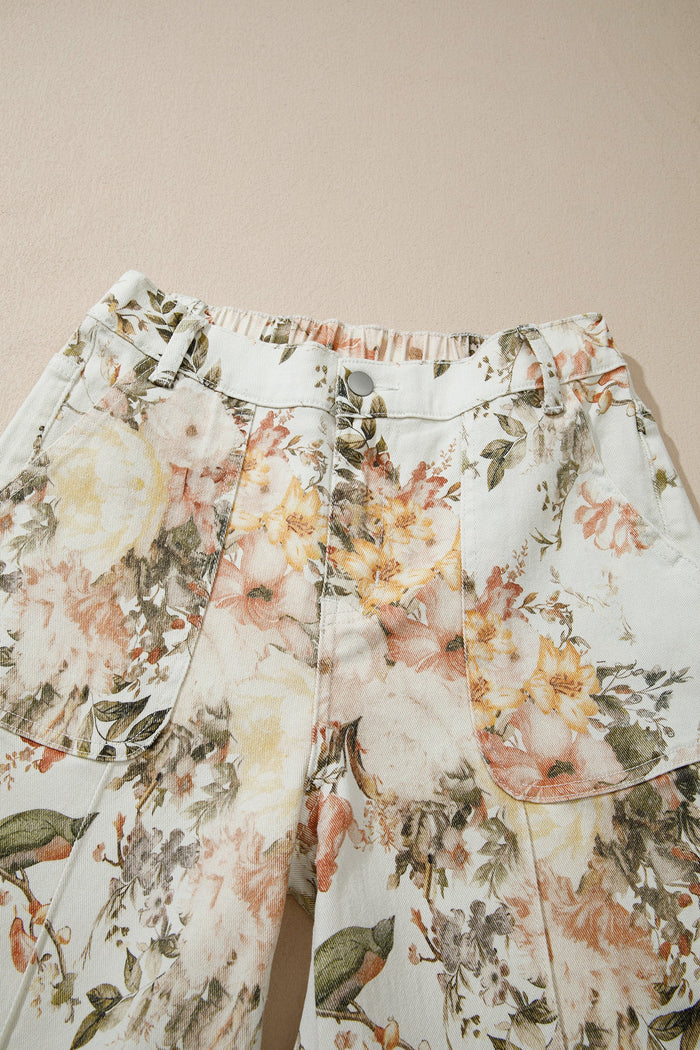 Floral Denim High Waist Wide Leg Jeans