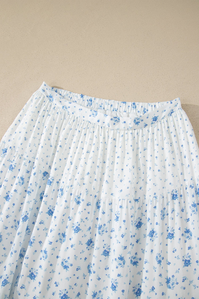 Floral Patchwork High Waist Tiered Maxi Skirt