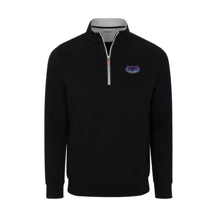 Florida Atlantic Heather Cloud Cotton Quarter Zip Pullover Black with Light Grey Trim