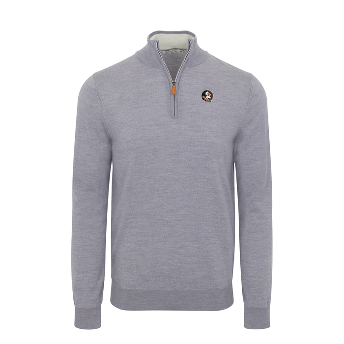 Florida State Grey Melange Cashmere Touch Australian Merino Quarter Zip Sweater