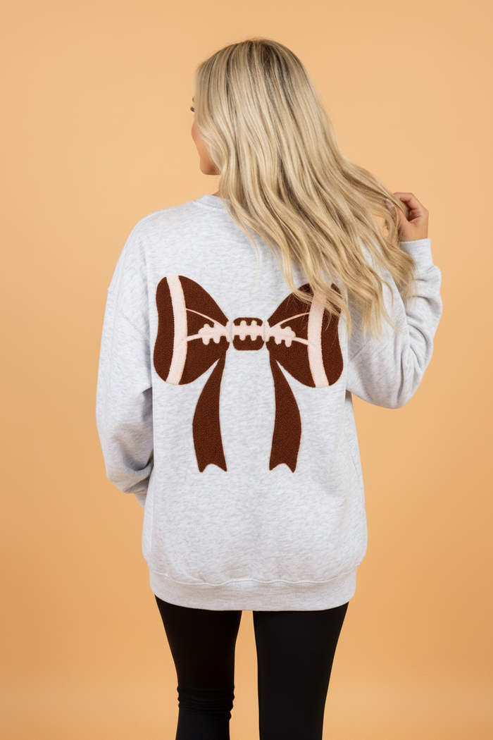 Game Day Football Bow Chenille Patch Oversized Sweatshirt