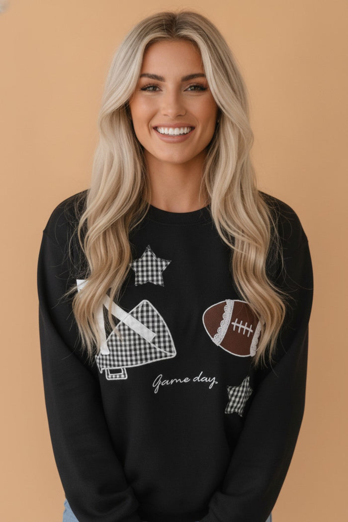 Game Day Gingham Patch Embroidered Sweatshirt
