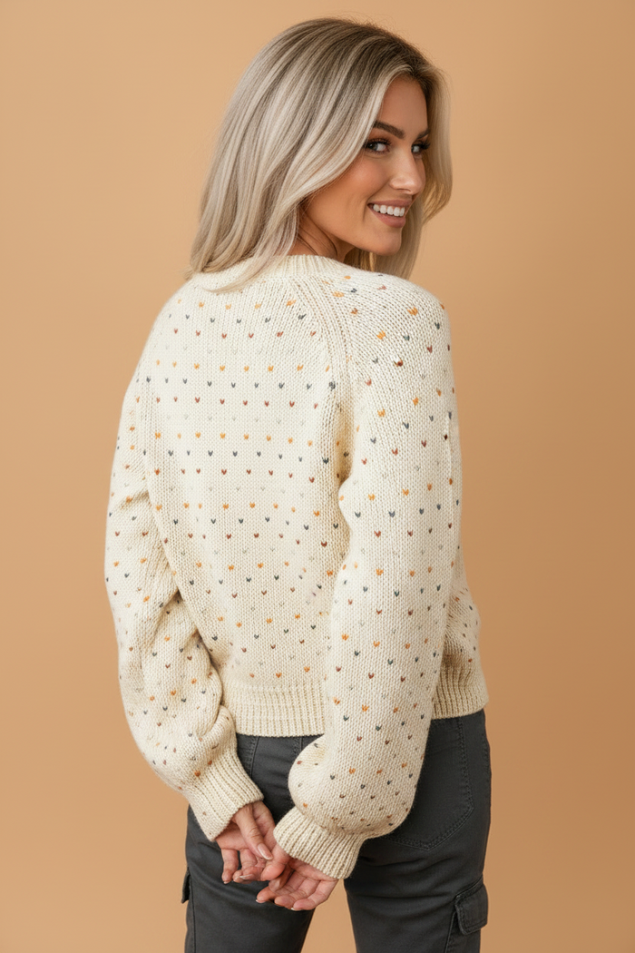 Geometric Polka Dot Long Sleeve Button Front Cardigan