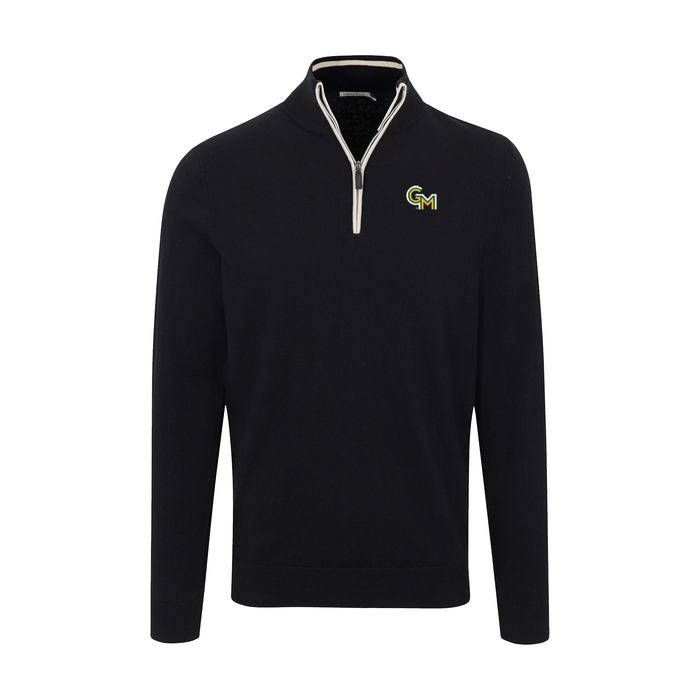 George Mason Black with White Trim Luxury Touch Cotton and Cashmere Quarter Zip Sweater