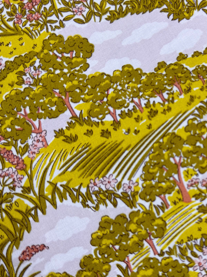 Floral patterned fabric on a wooden surface